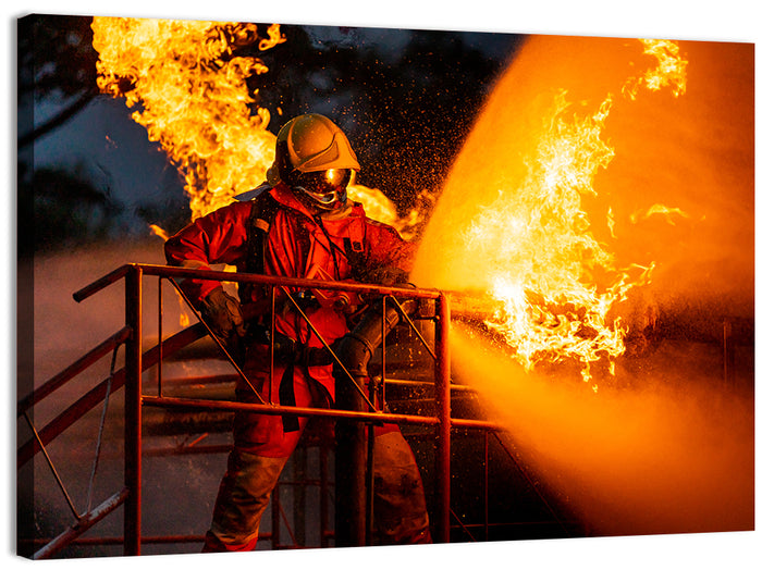 Firefighter Hose and Flame Wall Art as a canvas print