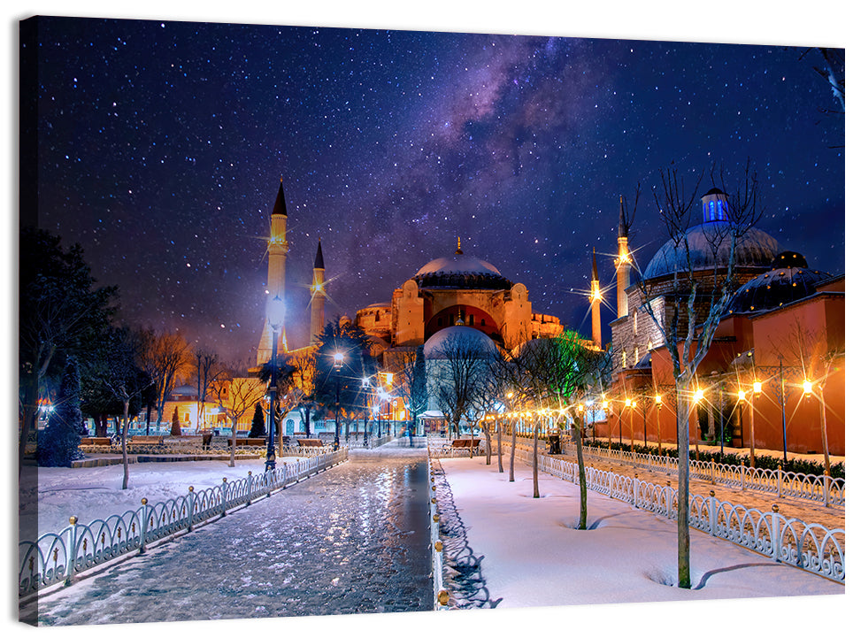 Hagia Sophia Under Starry Sky Wall Art, canvas print, landscape