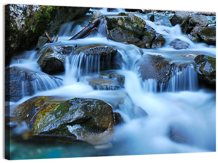 Mossy Rock Stream with Silky Waterfall Wall Art as a canvas print