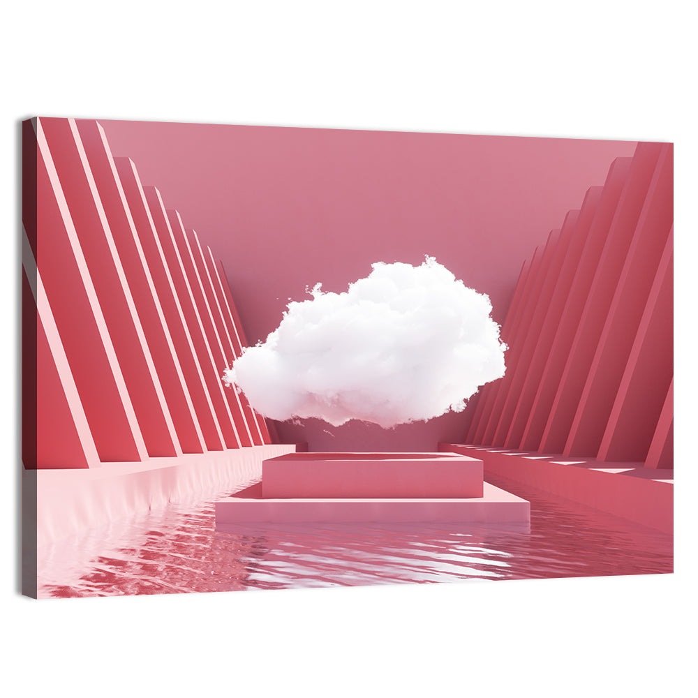 Pink Cloud Over Pool Wall Art, canvas print, landscape