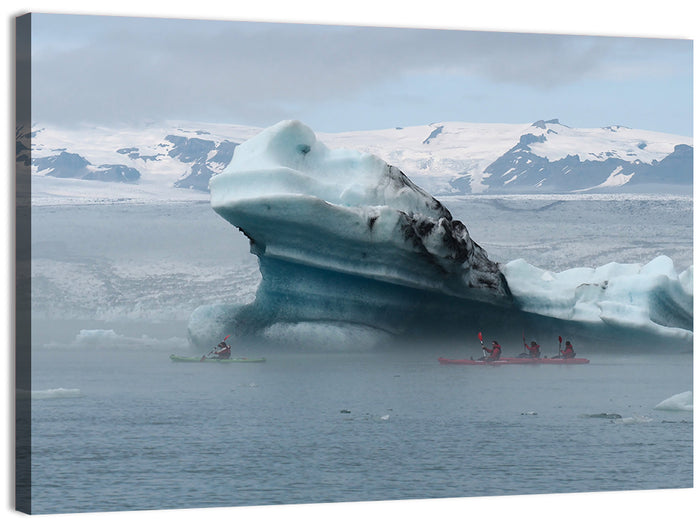 Jökulsárlón Iceberg with Kayakers Wall Art as a canvas print