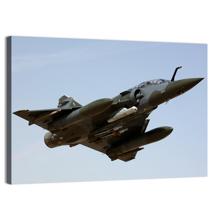 Camouflaged Fighter Jet in Flight Wall Art as a canvas print