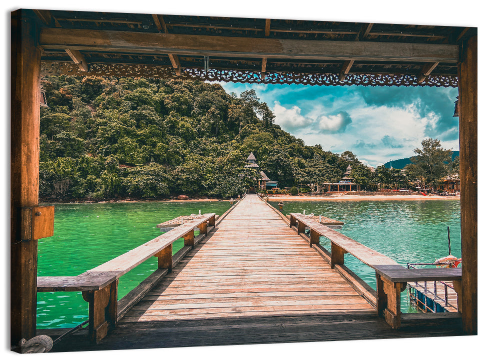 Santhiya Pier Over Turquoise Water Wall Art, canvas print, landscape