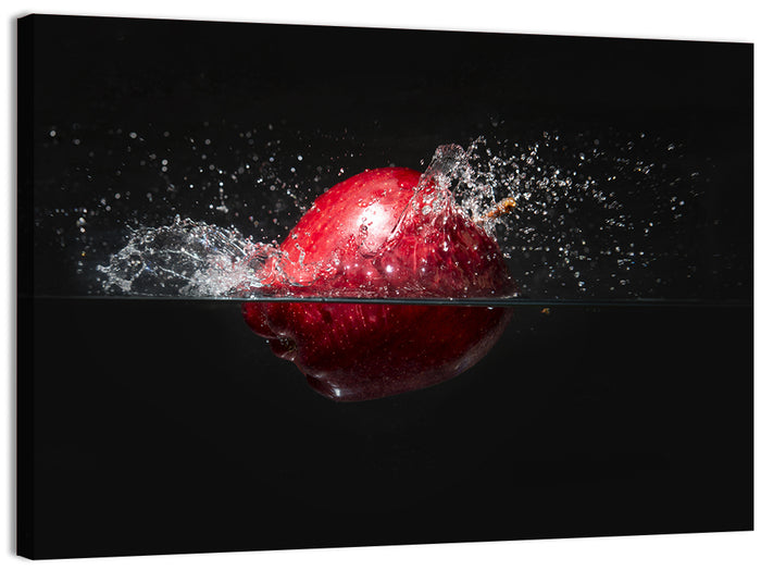 Red Apple Water Splash Wall Art as a canvas print