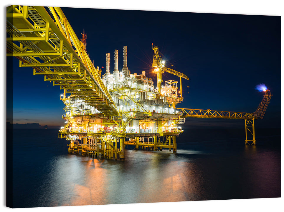 Glowing Offshore Oil Rig Wall Art, canvas print, landscape