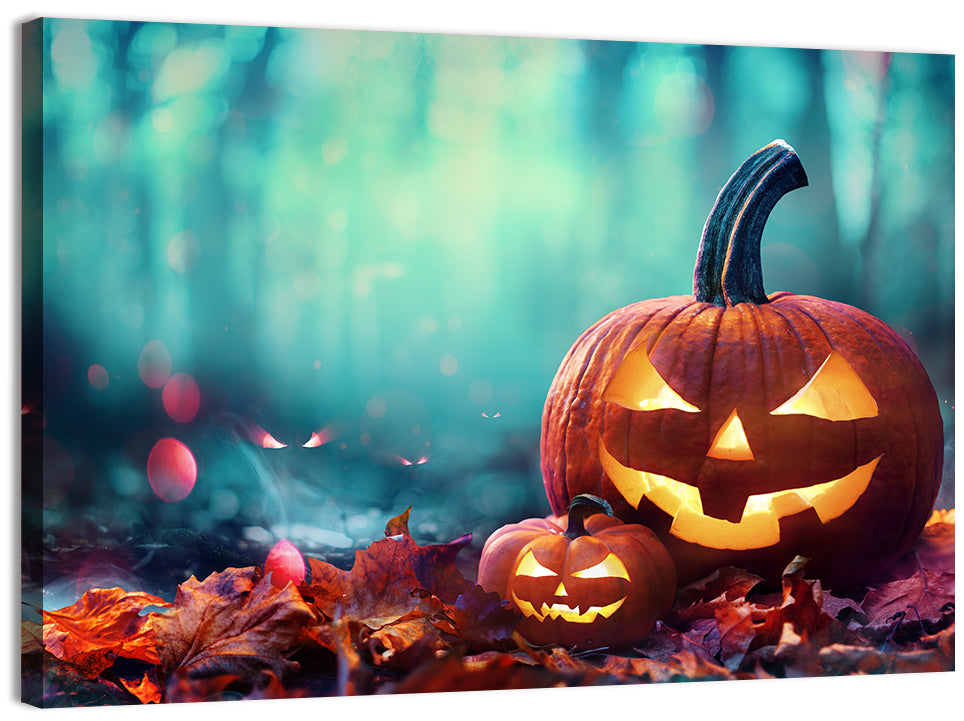Jack-o'-lanterns at Teal Twilight Wall Art, canvas print, landscape