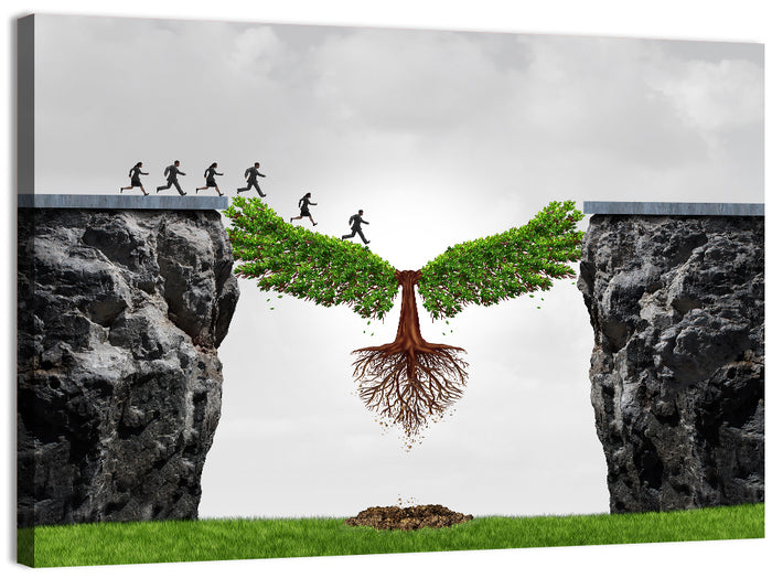 Winged Tree Over Chasm Wall Art as a canvas print