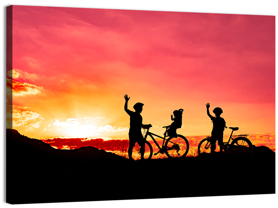 Family Ride at Sunset Wall Art, canvas print, landscape
