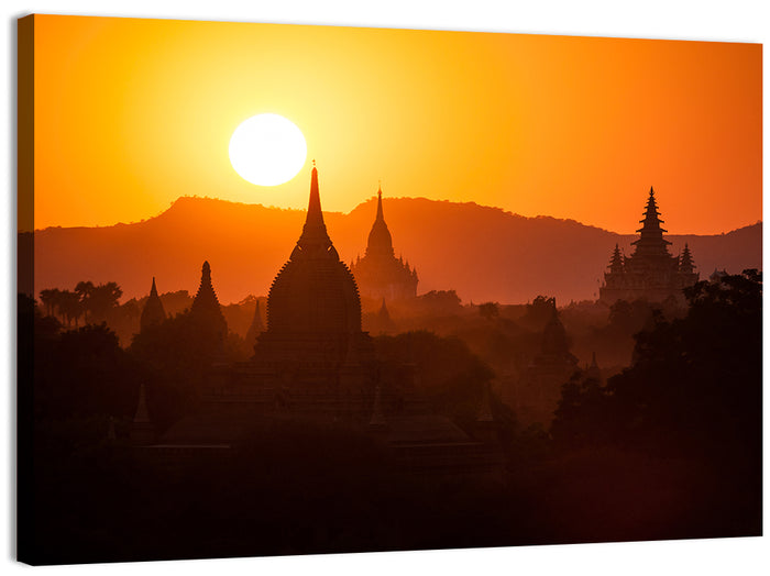 Bagan Pagodas at Sunset Wall Art as a canvas print