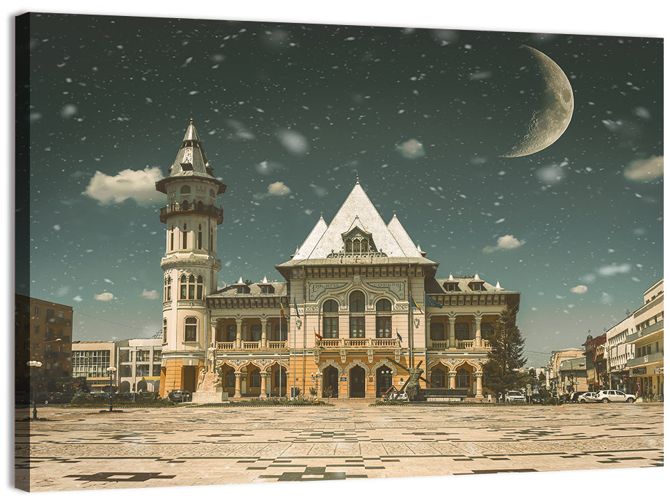 Buzău City Hall Nightscape Wall Art, canvas print, landscape
