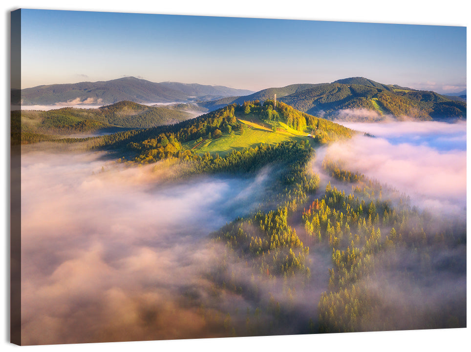 Foggy Mountain Sunrise Wall Art, canvas print, landscape