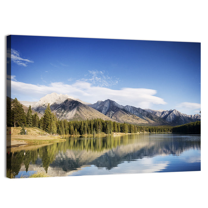 Minnewanka Lake Reflection Wall Art as a canvas print
