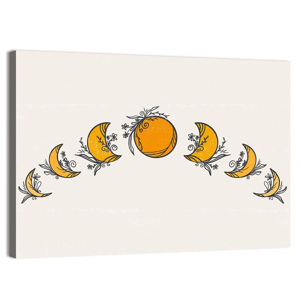 Moon Phases Floral Illustration Wall Art, canvas print, landscape