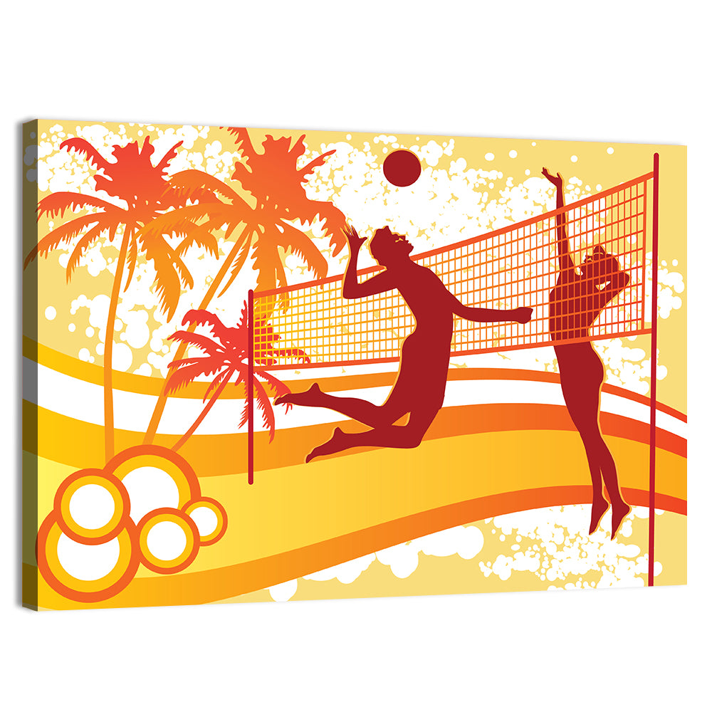 Beach Volleyball Silhouette Wall Art, canvas print, landscape