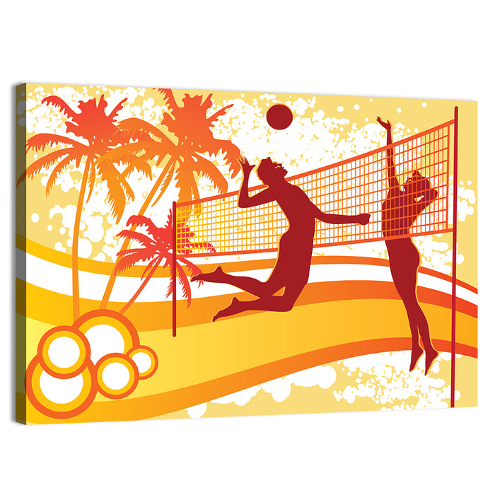 Beach Volleyball Silhouette Wall Art as a canvas print