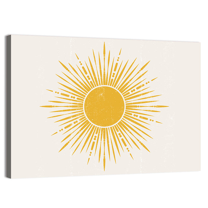 Golden Sunburst Boho Minimalist Wall Art as a canvas print