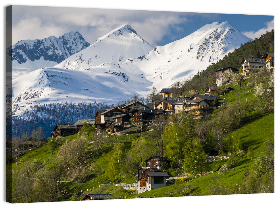 Saas-fee Alpine Village in Spring Wall Art, canvas print, landscape