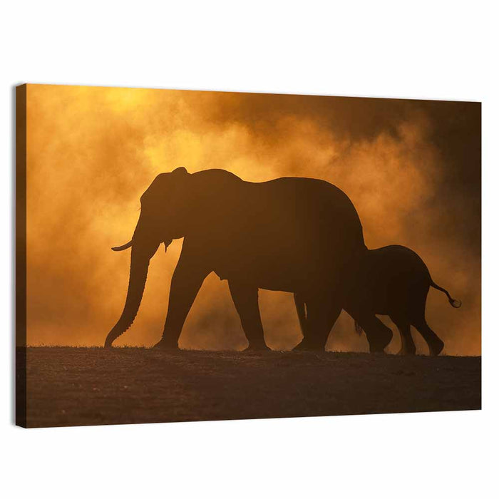 African Elephant Silhouette at Dusk Wall Art as a canvas print