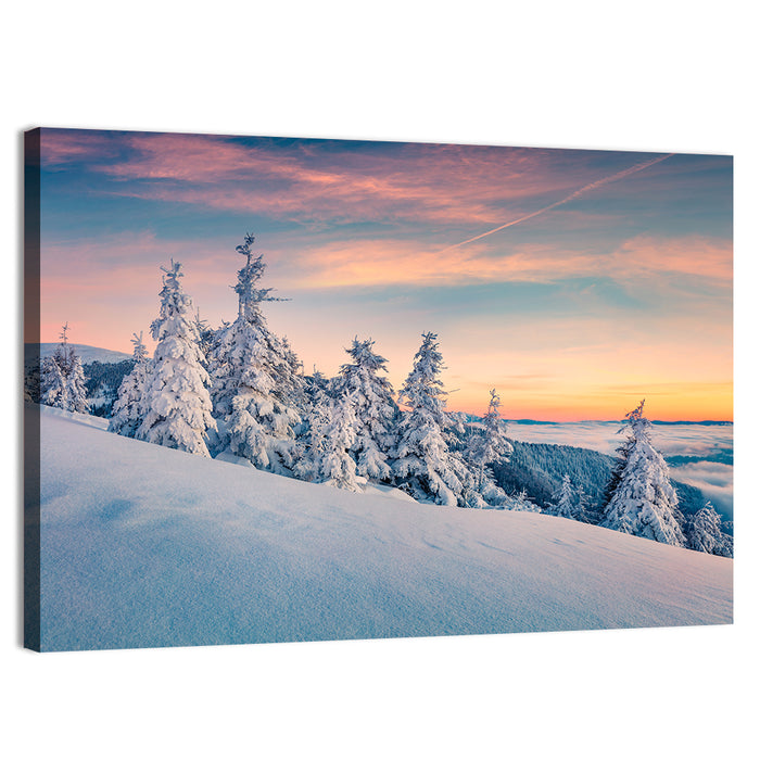 Snowy Carpathian Sunset Wall Art as a canvas print