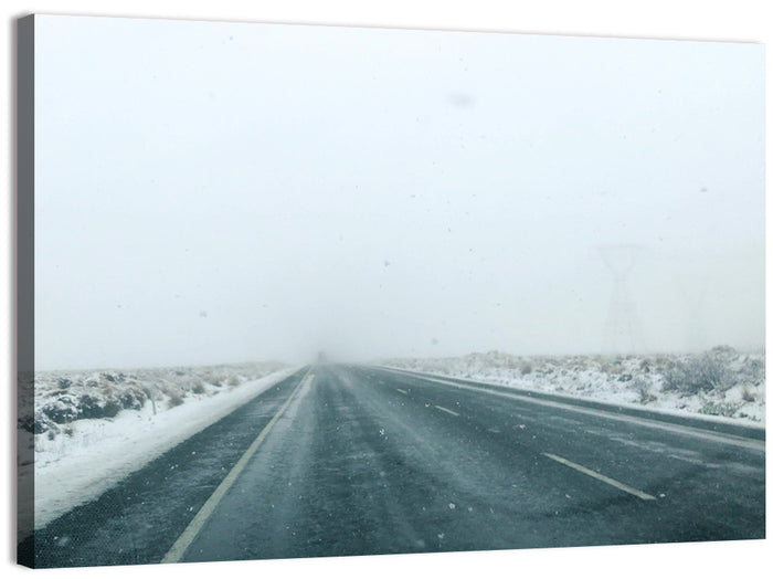 Foggy Winter Mountain Road Wall Art as a canvas print