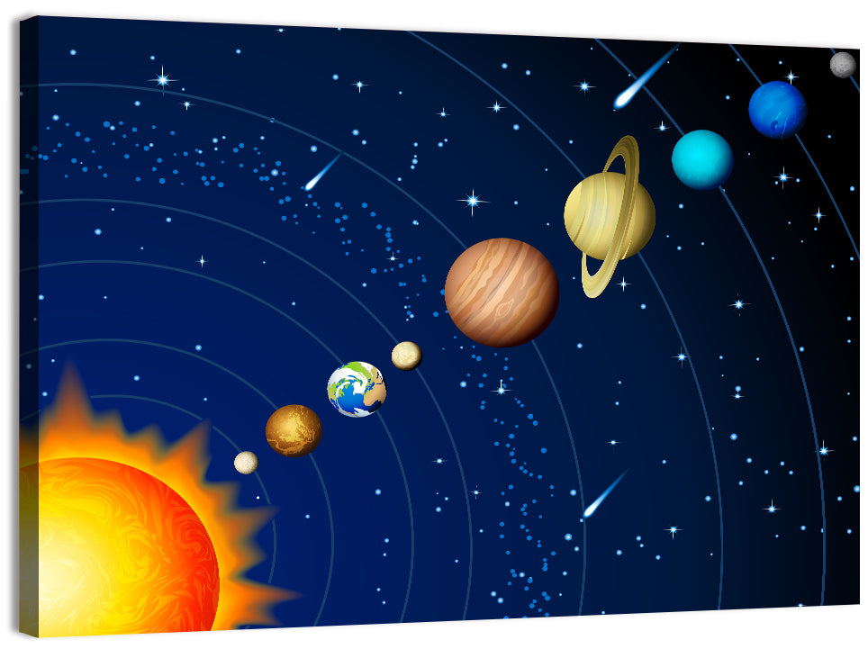 Diagonal Solar System Illustration Wall Art, canvas print, landscape