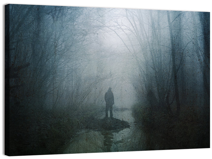 Foggy Forest Pathway Wall Art as a canvas print