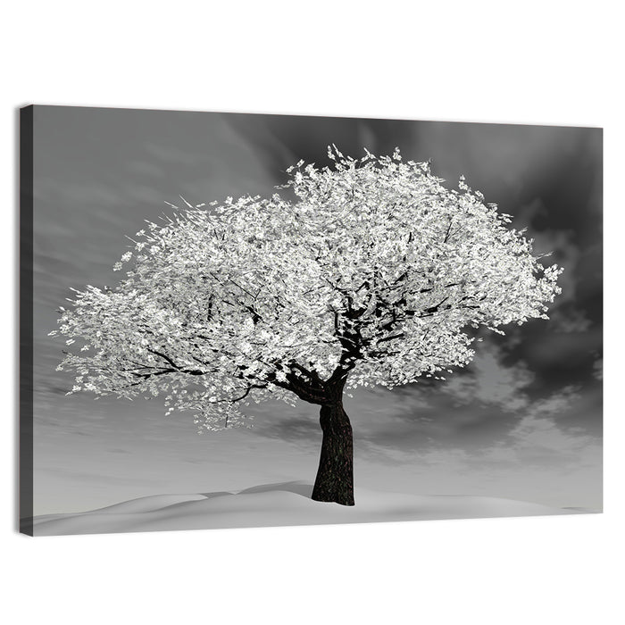 Monochrome Cherry Tree in Winter Wall Art as a canvas print