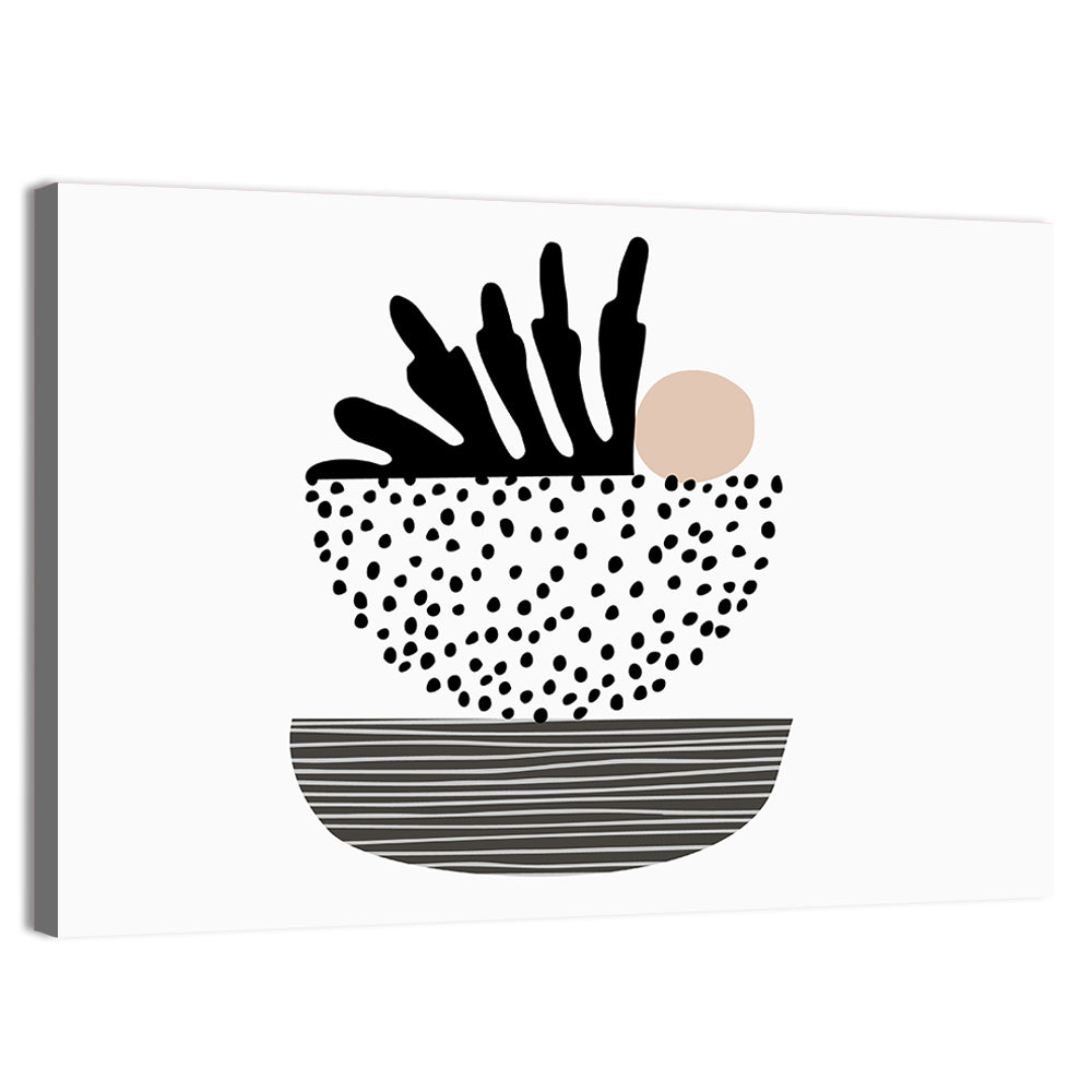 Palm Leaf with Stacked Bowls Wall Art, canvas print, landscape
