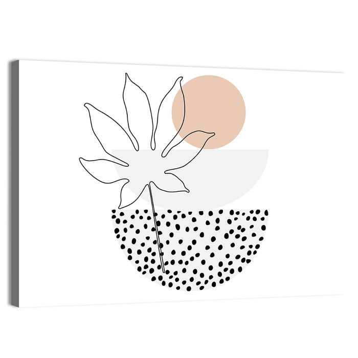 Palm Leaf with Peach Circle Illustration Wall Art as a canvas print