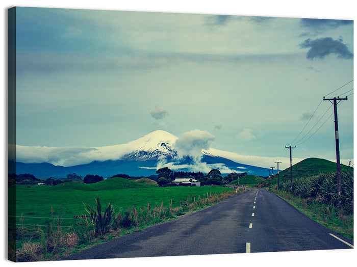 Empty Road to Mount Taranaki Wall Art as a canvas print