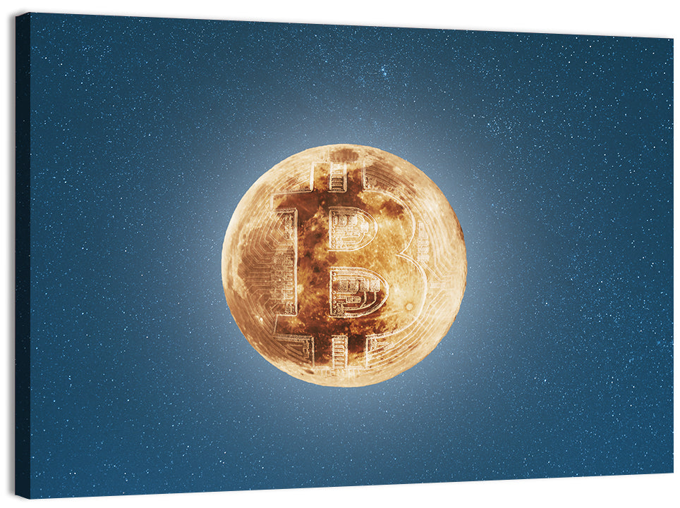 Bitcoin Circuit Moon Wall Art, canvas print, landscape