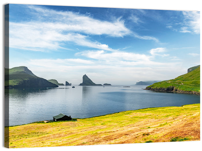 Tindhólmur and Drangarnir Coastal Bay Wall Art as a canvas print