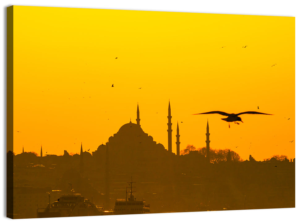 Süleymaniye Mosque Golden Hour Silhouette Wall Art, canvas print, landscape