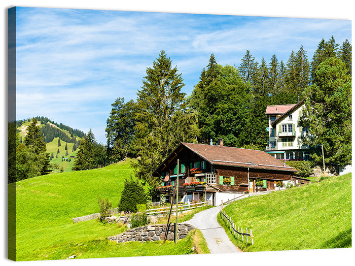 Wengen Alpine Chalet Path Wall Art as a canvas print