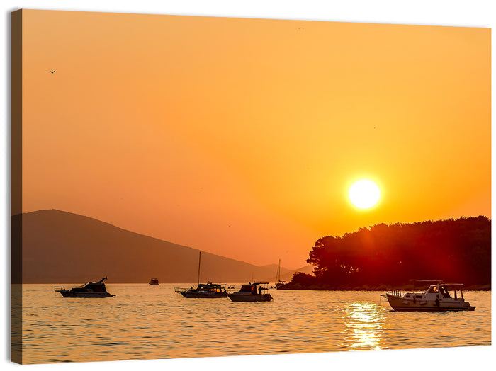 Golden Harbor Sunset Wall Art as a canvas print