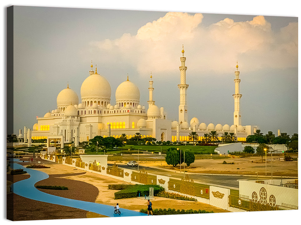 Sheikh Zayed Grand Mosque at Golden Dusk Wall Art, canvas print, landscape