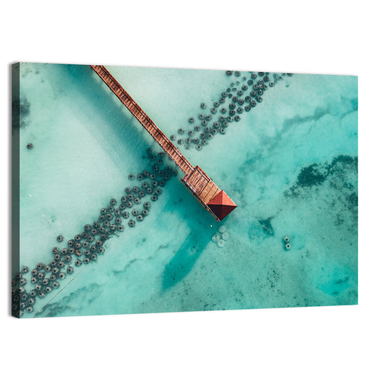 Aerial Red Pier Over Turquoise Water Wall Art