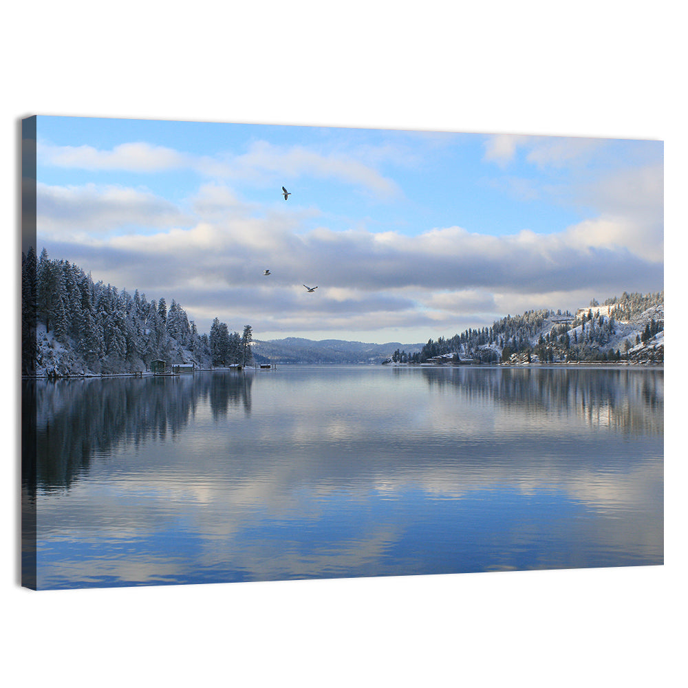 Coeur D Alene Winter Lake Reflection Wall Art, canvas print, landscape