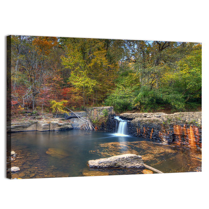 Freeman Mill Stone Dam Pond Wall Art as a canvas print