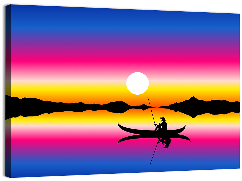 Fisherman Silhouette at Sunset Wall Art, canvas print, landscape