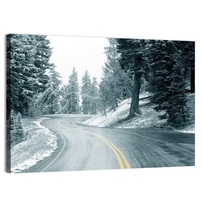 Winding Snowy Highway Wall Art as a canvas print