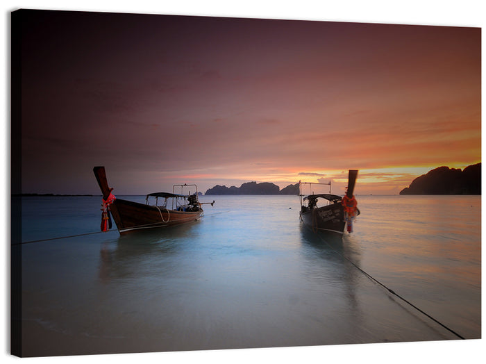 Phi Phi Longtail Boats at Golden Hour Wall Art as a canvas print