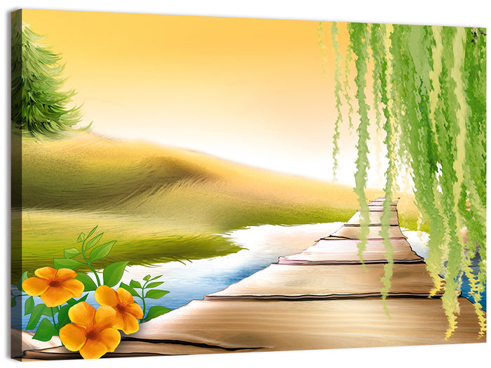 Golden Hour Willow Walkway Wall Art as a canvas print