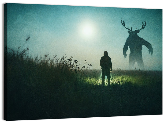 Antlered Shadow in Mist Wall Art as a canvas print
