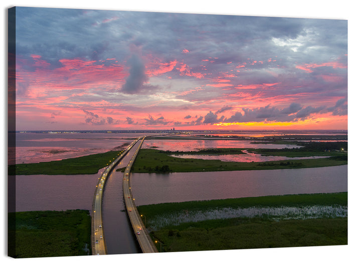 Mobile Bay Causeway at Dusk Wall Art as a canvas print