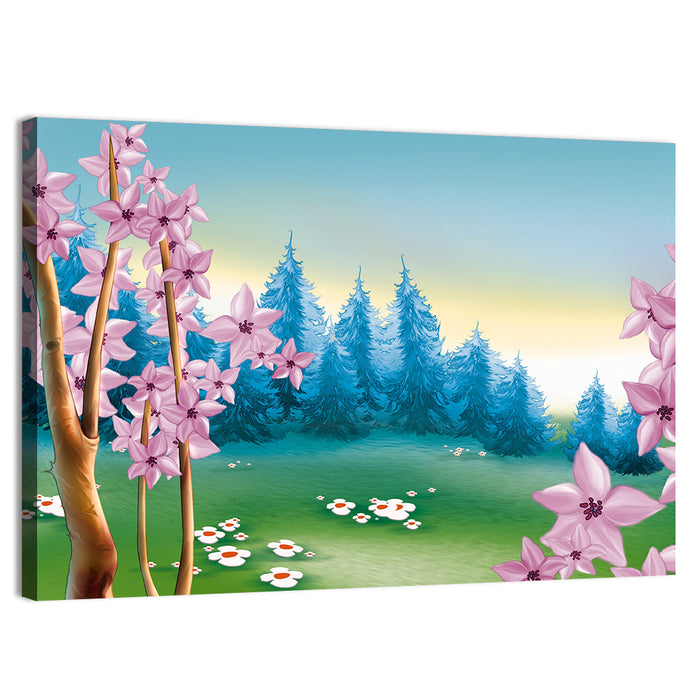Spring Meadow Forest Illustration Wall Art as a canvas print