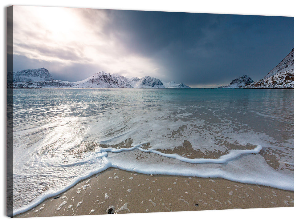 Haukland Beach Winter Light Wall Art, canvas print, landscape