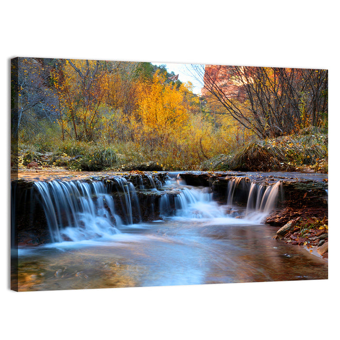 Autumn Stream at Zion Canyon Wall Art as a canvas print