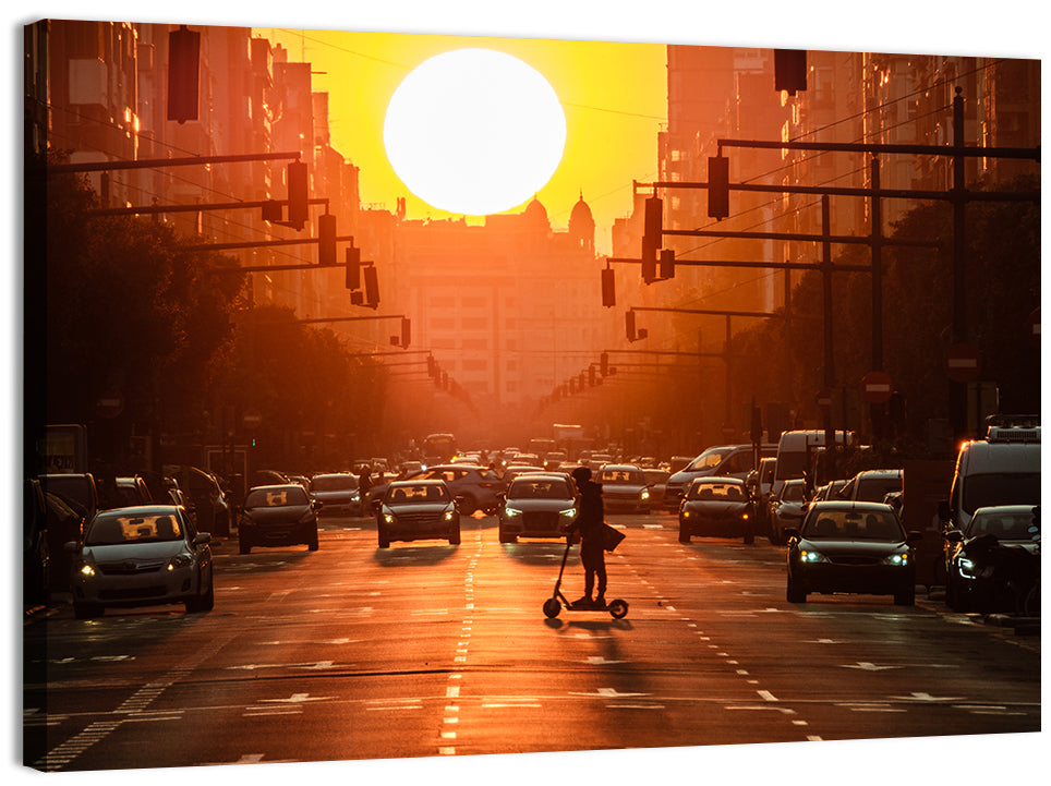 Valencia Port Avenue at Dusk Wall Art, canvas print, landscape