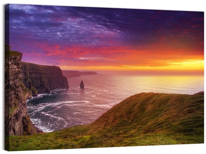 Cliffs of Moher Sea Stack at Sunset Wall Art as a canvas print